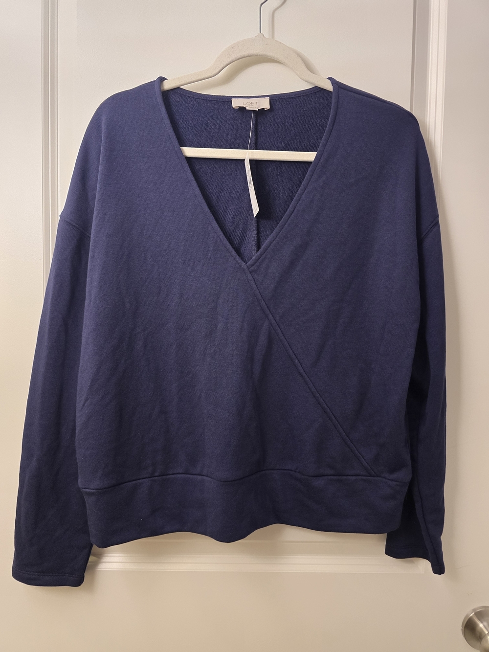 LOFT Navy V-Neck Wrap Pullover Sweater